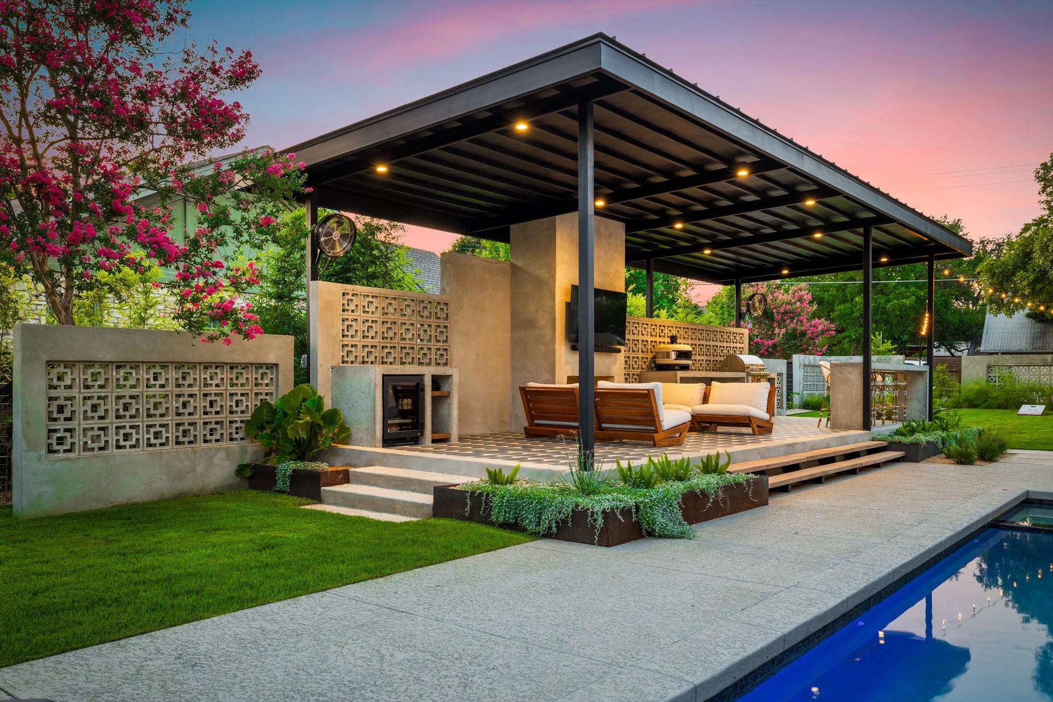 Aluminum pergola beside a pool, Ranch at Brushy Creek, Cedar Park