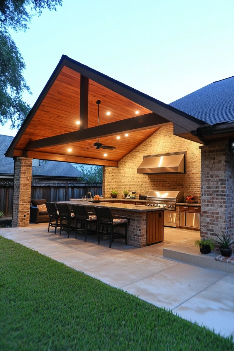 Completed cedar patio cover and outdoor kitchen on a Georgetown home