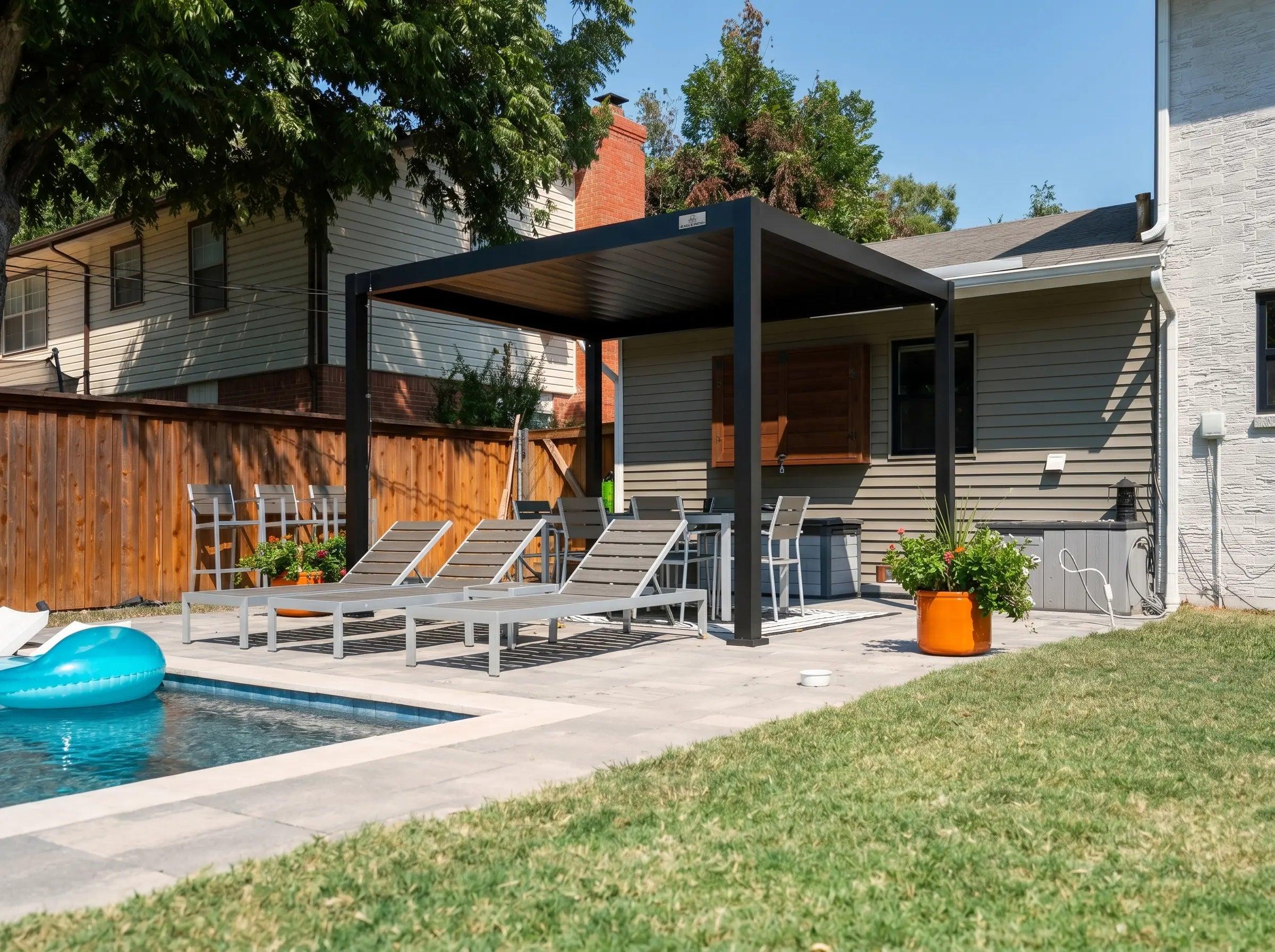 Freestanding aluminum cover by a pool in Sun City, Georgetown